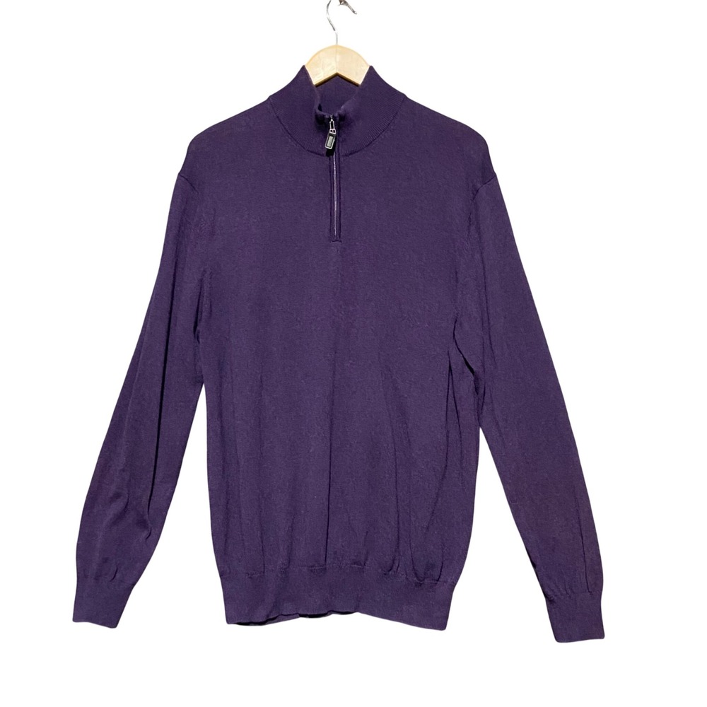 Jos A Bank Traveler Mens XL Purple 100% Pima Cotton Quarter Zip Sweater Pullover